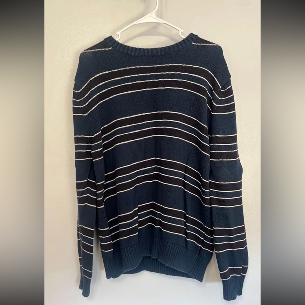 St. John's Bay Navy and White Striped Crewneck Sweater